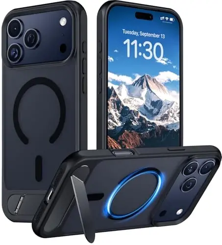 Temdan Designed for iPhone 17 Pro Max Case, [Built-in Invisible Kickstand][Compatible with MagSafe][Military Grade Shockproof] Slim Translucent Matte Phone Case for iPhone 17 Pro Max 6.9 inch (Black) - TEMDAN