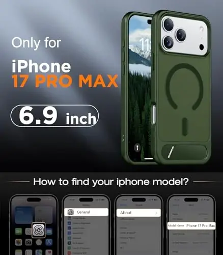 Temdan Designed for iPhone 17 Pro Max Case, [Oʻrnatilgan Koʻrinmas Tirgak][MagSafe bilan mos][Harbiy Darajadagi Zarbadan Himoya] Yupqa Yarim Shaffof Mat Telefon Gʻilofi 6.9 dyuym (Yashil) - TEMDAN (1)
