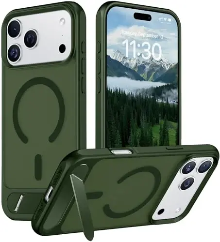 Temdan Designed for iPhone 17 Pro Max Case, [Oʻrnatilgan Koʻrinmas Tirgak][MagSafe bilan mos][Harbiy Darajadagi Zarbadan Himoya] Yupqa Yarim Shaffof Mat Telefon Gʻilofi 6.9 dyuym (Yashil) - TEMDAN