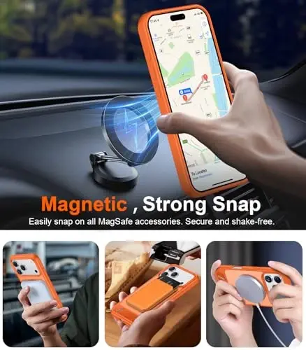 Temdan Designed for iPhone 17 Pro Max Case, [Oʻrnatilgan Koʻrinmas Tirgak][MagSafe bilan mos][Harbiy Standartga Javob Beradigan Zarba oʻtkazmaydigan] Yupqa Yarim Shaffof Mat Telefon Gʻilofi 6.9 dyuym (Apelsinrang) - 6