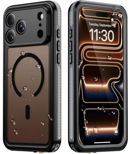 Temdan Designed for iPhone 17 Pro Max Case Waterproof, Black | Built-in Screen & Camera Protector, Compatible with MagSafe, IP68 Waterproof, Shockproof, Dustproof, Full Body Protective - 1