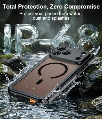 Temdan Designed for iPhone 17 Pro Max Case Waterproof, Black | Built-in Screen & Camera Protector, Compatible with MagSafe, IP68 Waterproof, Shockproof, Dustproof, Full Body Protective - Temdan (1)