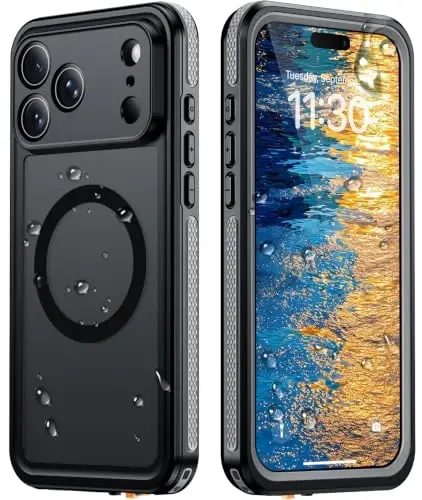 Temdan Designed for iPhone 18 Pro Case Waterproof, Black | Translucent Matte Back Cover, Compatible with MagSafe, IP68 Waterproof, Shockproof, Dustproof, Full Body Protective - 1