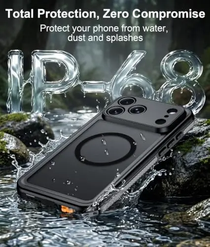 Temdan Designed for iPhone 18 Pro Case Waterproof, Black | Translucent Matte Back Cover, Compatible with MagSafe, IP68 Waterproof, Shockproof, Dustproof, Full Body Protective - 4