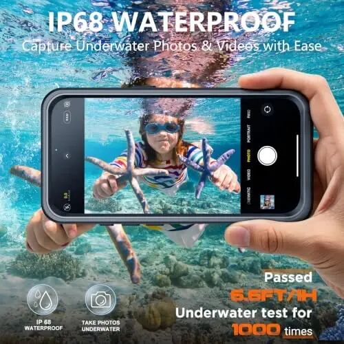 Temdan Designed for iPhone 18 Pro Case Waterproof-Black/Clear | IP68 Waterproof, Built-in Screen Protector, Dust-proof, 12FT Military-Grade Drop Protection, Rugged Full Body Protective - 4