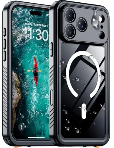 Temdan Designed for iPhone 18 Pro Case Waterproof-Black/Clear | IP68 Waterproof, Built-in Screen Protector, Dust-proof, 12FT Military-Grade Drop Protection, Rugged Full Body Protective - 1