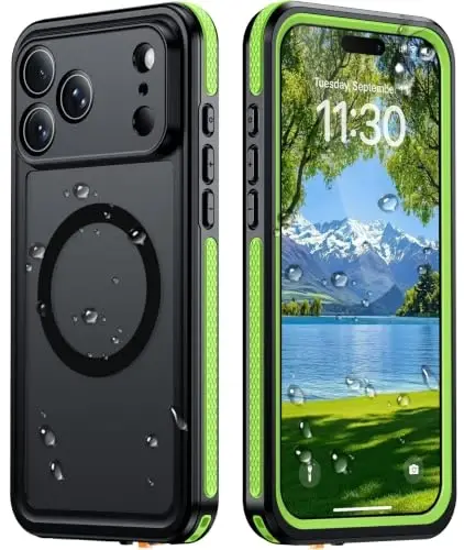 Temdan Designed for iPhone 18 Pro Case Waterproof, Green | Translucent Matte Back Cover, Compatible with MagSafe, IP68 Waterproof, Shockproof, Dustproof, Full Body Protective - 1