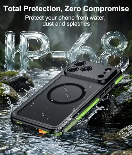 Temdan Designed for iPhone 18 Pro Case Waterproof, Green | Translucent Matte Back Cover, Compatible with MagSafe, IP68 Waterproof, Shockproof, Dustproof, Full Body Protective - 4