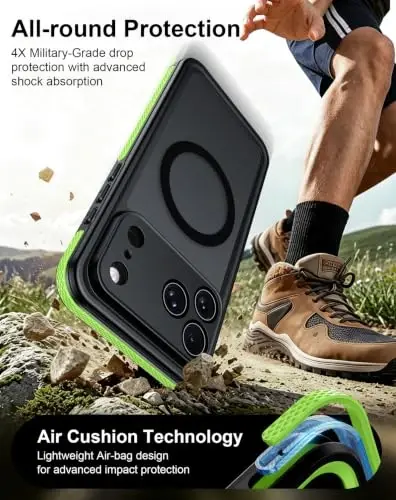 Temdan Designed for iPhone 18 Pro Case Waterproof, Green | Translucent Matte Back Cover, Compatible with MagSafe, IP68 Waterproof, Shockproof, Dustproof, Full Body Protective - 5