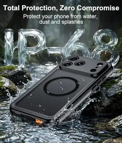 Temdan Designed for iPhone 18 Pro Max Case Waterproof, Black | Translucent Matte Back Cover, IP68 Waterproof, Compatible with MagSafe, Shockproof, Dustproof, Full Body Protective - 3