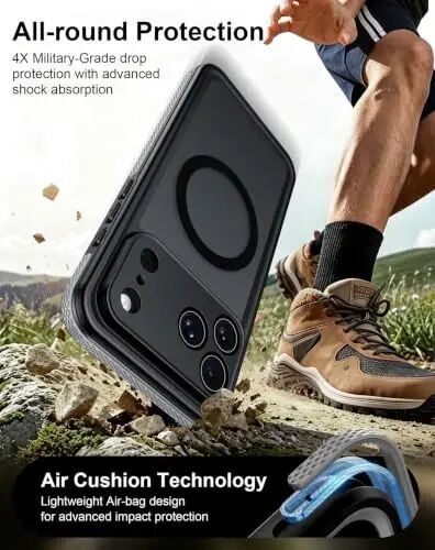 Temdan Designed for iPhone 18 Pro Max Case Waterproof, Black | Translucent Matte Back Cover, IP68 Waterproof, Compatible with MagSafe, Shockproof, Dustproof, Full Body Protective - 4
