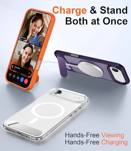 Temdan Designed for iPhone Air Case, [Built-in Invisible Kickstand][Compatible with MagSafe][Military Grade Shockproof] Slim Thin Phone Case 6.5 inch (Clear) - 3