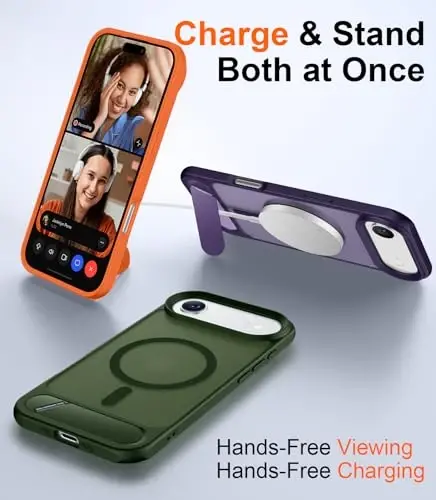 Temdan Designed for iPhone Air Case, [Built-in Invisible Kickstand][Compatible with MagSafe][Military Grade Shockproof] Slim Translucent Matte Phone Case 6.5 inch (Green) - 3