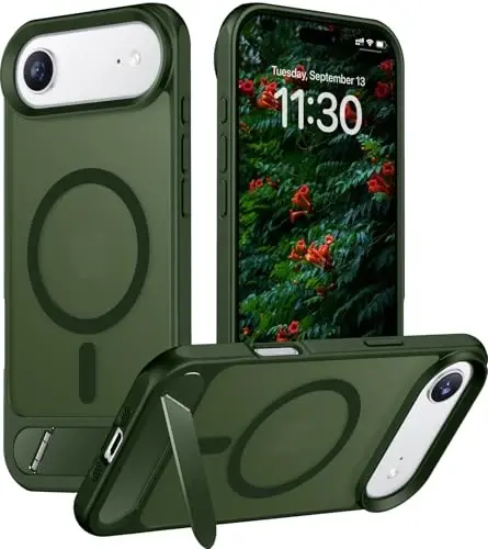 Temdan Designed for iPhone Air Case, [Built-in Invisible Kickstand][Compatible with MagSafe][Military Grade Shockproof] Slim Translucent Matte Phone Case 6.5 inch (Green) - 1
