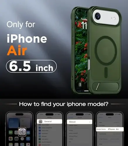 Temdan Designed for iPhone Air Case, [Built-in Invisible Kickstand][Compatible with MagSafe][Military Grade Shockproof] Slim Translucent Matte Phone Case 6.5 inch (Green) - 2