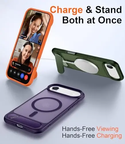 Temdan Designed for iPhone Air Case, [Built-in Invisible Kickstand][Compatible with MagSafe][Military Grade Shockproof] Slim Translucent Matte Phone Case 6.5 inch (Purple) - 3