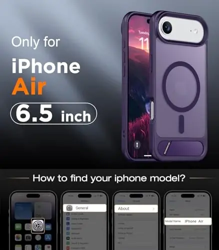 Temdan Designed for iPhone Air Case, [Built-in Invisible Kickstand][Compatible with MagSafe][Military Grade Shockproof] Slim Translucent Matte Phone Case 6.5 inch (Purple) - 2