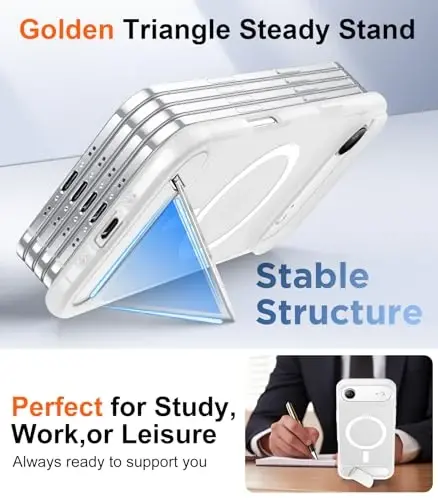 Temdan Designed for iPhone Air Case, [Built-in Invisible Kickstand][Compatible with MagSafe][Military Grade Shockproof] Yupqa yarim shaffof matli telefon gʻilofi 6.5 dyuym (Shaffof matli) - 3