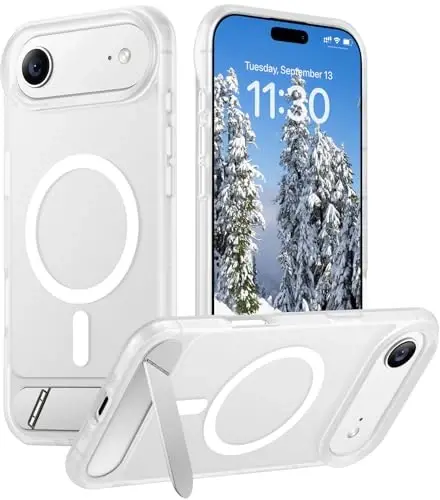 Temdan Designed for iPhone Air Case, [Built-in Invisible Kickstand][Compatible with MagSafe][Military Grade Shockproof] Yupqa yarim shaffof matli telefon gʻilofi 6.5 dyuym (Shaffof matli) - 6