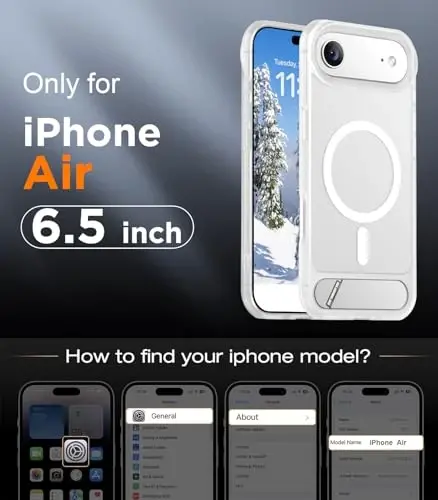 Temdan Designed for iPhone Air Case, [Built-in Invisible Kickstand][Compatible with MagSafe][Military Grade Shockproof] Yupqa yarim shaffof matli telefon gʻilofi 6.5 dyuym (Shaffof matli) 