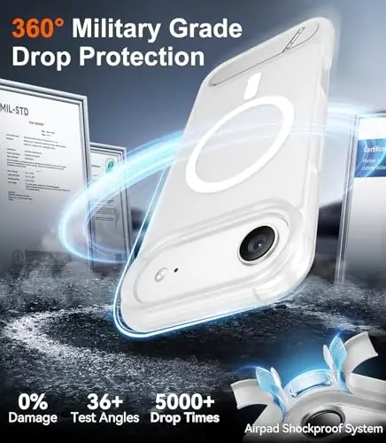 Temdan Designed for iPhone Air Case, [Built-in Invisible Kickstand][Compatible with MagSafe][Military Grade Shockproof] Yupqa yarim shaffof matli telefon gʻilofi 6.5 dyuym (Shaffof matli) - 4