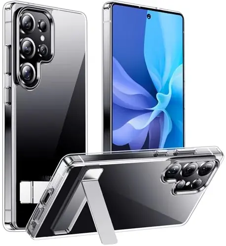 Temdan Designed for Samsung Galaxy S24 Ultra Case,[Built in Hidden Kickstand][Military Grade Drop Protection] [Never Yellowing] Slim Thin Phone Case for S24 Ultra Case - Crystal Clear - 1