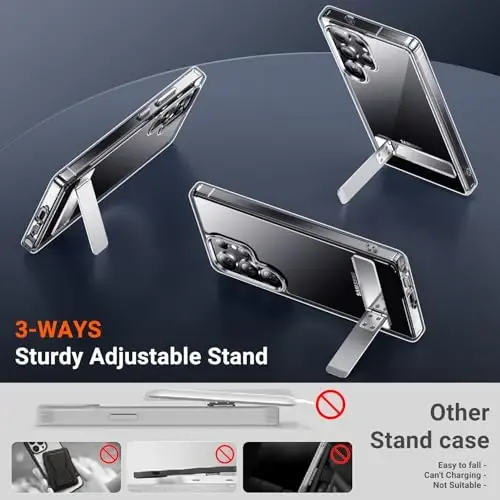 Temdan Designed for Samsung Galaxy S24 Ultra Case,[Built in Hidden Kickstand][Military Grade Drop Protection] [Never Yellowing] Slim Thin Phone Case for S24 Ultra Case - Crystal Clear - 3