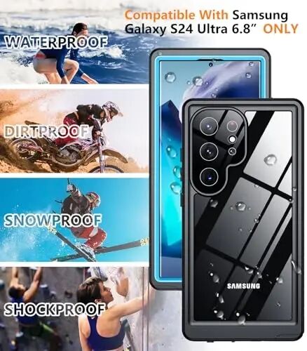 Temdan Designed for Samsung Galaxy S24 Ultra Case,Waterproof Built-in Lens & Screen Protector [Full Body Shockproof][Military Drop Proof][IP68 Underwater] Phone Case for S24 Ultra 5G-Blue (2024) - 2