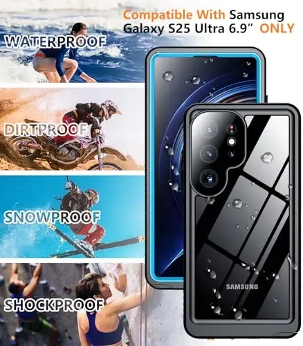 Temdan Designed for Samsung Galaxy S25 Ultra Case Waterproof, Built-in Lens & Screen Protector Military Grade Shockproof Dropproof IP68 Underwater Full Body Phone Case for Galaxy S25 Ultra 6.9