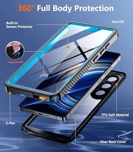 Temdan Designed for Samsung Galaxy S25 Ultra Case Waterproof, Built-in Lens & Screen Protector Military Grade Shockproof Dropproof IP68 Underwater Full Body Phone Case for Galaxy S25 Ultra 6.9