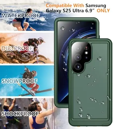Temdan Designed for Samsung Galaxy S25 Ultra Case Waterproof, Built-in Lens & Screen Protector Military Grade Shockproof Dropproof IP68 Underwater Full Body Phone Case for Galaxy S25 Ultra 6.9