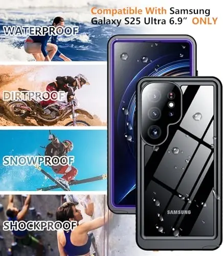 Temdan Designed for Samsung Galaxy S25 Ultra Case Waterproof, Built-in Lens & Screen Protector Military Grade Shockproof Dropproof IP68 Underwater Full Body Phone Case for Galaxy S25 Ultra 6.9