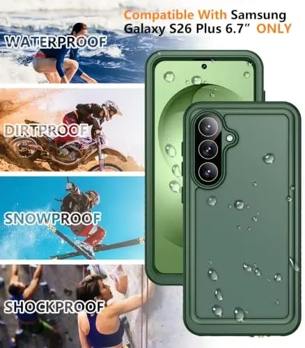 Temdan Designed for Samsung Galaxy S26 Plus Case Waterproof, Built-in Lens & Screen Protector Military Grade Shockproof Dropproof IP68 Underwater Full Body Phone Case for Galaxy S26 Plus 6.7