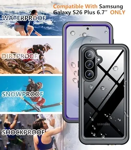 Temdan Designed for Samsung Galaxy S26 Plus Case Waterproof, Built-in Lens & Screen Protector Military Shockproof Dropproof IP68 Underwater Full Body Phone Case for Galaxy S26 Plus 5G 6.7