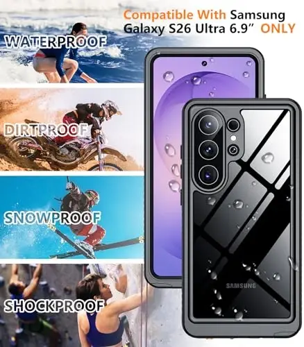 Temdan Designed for Samsung Galaxy S26 Ultra Case Waterproof, Built-in Lens & Screen Protector Military Grade Shockproof Dropproof IP68 Underwater Full Body Phone Case for Galaxy S26 Ultra 6.9
