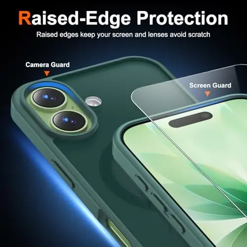 Temdan для чехла iPhone 17 с защитной пленкой для экрана, совместимый с Magsafe, защита от пожелтения, защита военного класса, ударопрочный тонкий магнитный чехол для телефона, лесной зеленый - 5