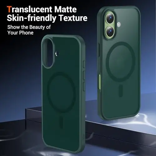 Temdan для чехла iPhone 17 с защитной пленкой для экрана, совместимый с Magsafe, защита от пожелтения, защита военного класса, ударопрочный тонкий магнитный чехол для телефона, лесной зеленый - 6
