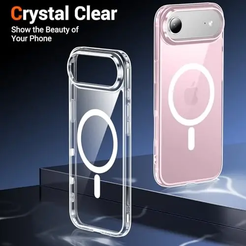 Temdan для чехла iPhone Air Чехлы Комплекты Прозрачный розовый с защитной пленкой, Совместимо с Magsafe, Армейская защита, Ударопрочный тонкий магнитный чехол для iPhone 17 Air, Розовый - 4