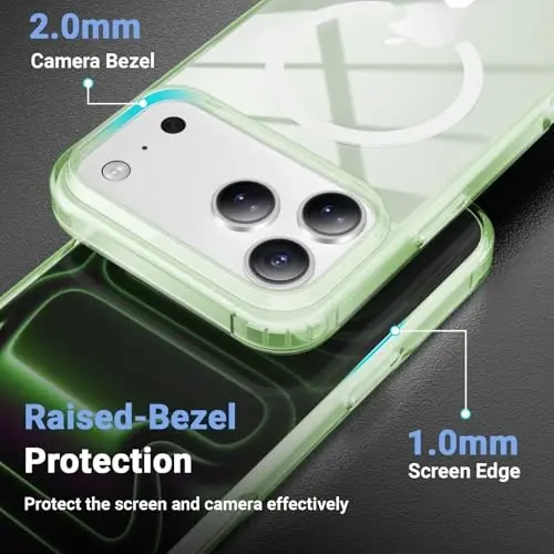 Temdan для iPhone 17 Pro Чехол Прозрачный с Защитным Экраном, Совместим с Magsafe, Не Желтеет, Защита Военного Уровня, Ударопрочный Тонкий Магнитный Чехол для Телефона, Зеленый - 6