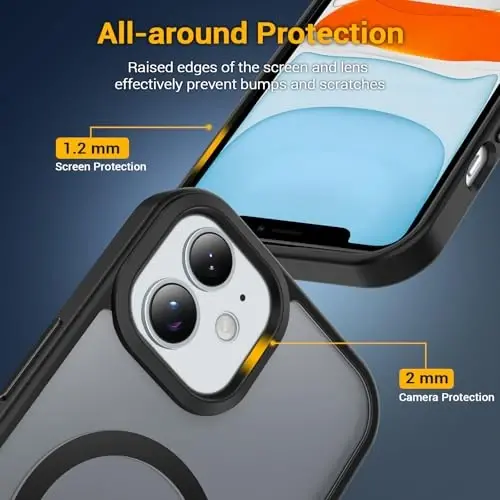 Temdan for iPhone 11 Case, Magsafe bilan mos, sarg'ayishga qarshi, harbiy darajadagi himoya, zarbaga chidamli ingichka magnit telefon g'ilofi, qora - 5