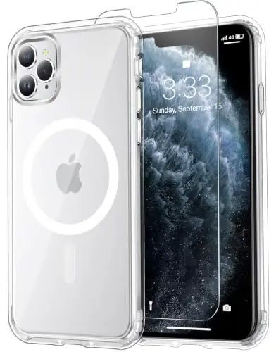 Temdan for iPhone 11 Pro Case Clear, Compatible with Magsafe, Anti-Yellowing, Military-Grade Protection, Shockproof Slim Magnetic Phone Case Cover, Transparent - 1