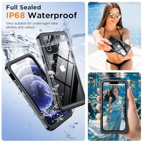 Temdan for iPhone 12 Case,Waterproof Non-Slip Shockproof iPhone 12 Waterproof Case,Black - 2