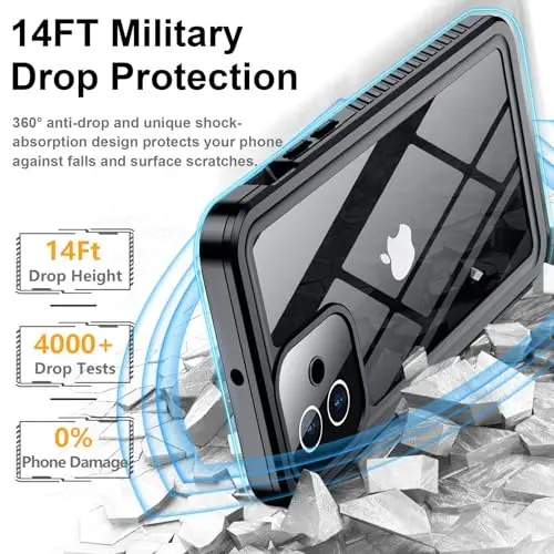 Temdan for iPhone 12 Case,Waterproof Non-Slip Shockproof iPhone 12 Waterproof Case,Black - 3