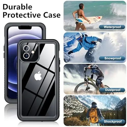 Temdan for iPhone 12 Case,Waterproof Non-Slip Shockproof iPhone 12 Waterproof Case,Black - 5