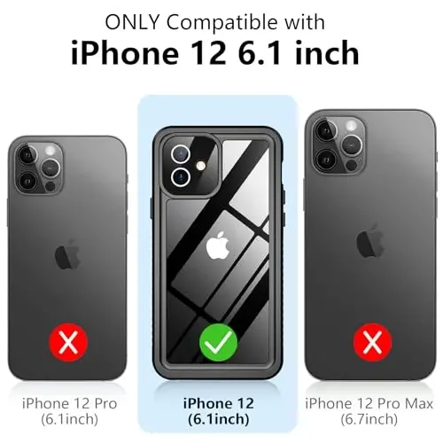 Temdan for iPhone 12 Case,Waterproof Non-Slip Shockproof iPhone 12 Waterproof Case,Black - 6