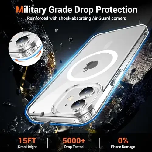 Temdan for iPhone 12 Mini Case Clear, Magsafe bilan mos, sarg'ayishga qarshi, harbiy darajadagi himoya, zarbaga chidamli ingichka magnitli telefon g'ilofi, shaffof - 4