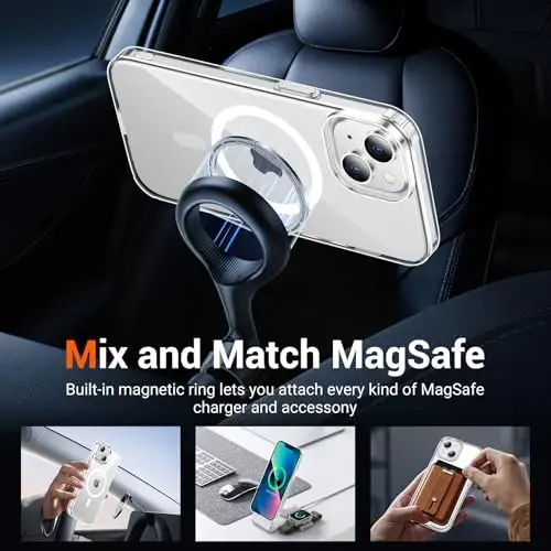 Temdan for iPhone 13 Case Clear with Screen Protector, Compatible with Magsafe, Anti-Yellowing, Military-Grade Protection, Shockproof Slim Magnetic Phone Case Cover, Transparent 