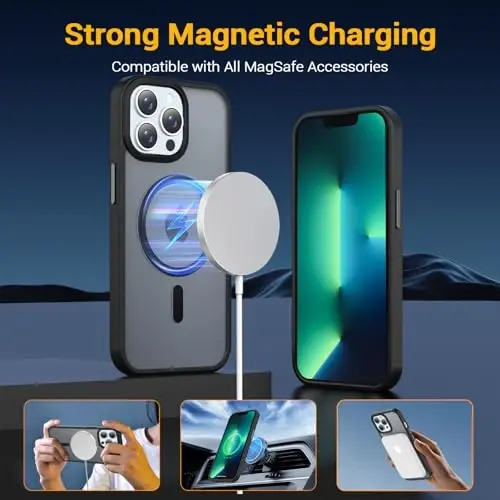 Temdan for iPhone 13 Pro Case, Magsafe bilan mos, sarg'ayishga qarshi, harbiy darajadagi himoya, zarbga chidamli ingichka magnit telefon qopqog'i, qora - 3
