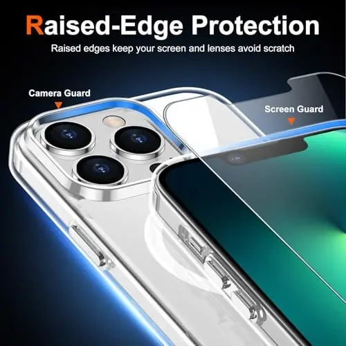 Temdan for iPhone 13 Pro Max Case Clear with Screen Protector, Compatible with Magsafe, Anti-Yellowing, Military-Grade Protection, Shockproof Slim Magnetic Phone Case Cover, Transparent - 7