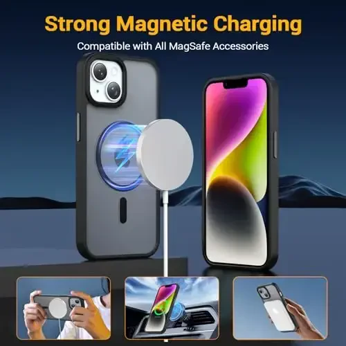 Temdan for iPhone 14 Case, Magsafe bilan mos, sarg'ayishga qarshi, harbiy darajadagi himoya, zarbaga chidamli ingichka magnitli telefon qopqog'i, qora - 3